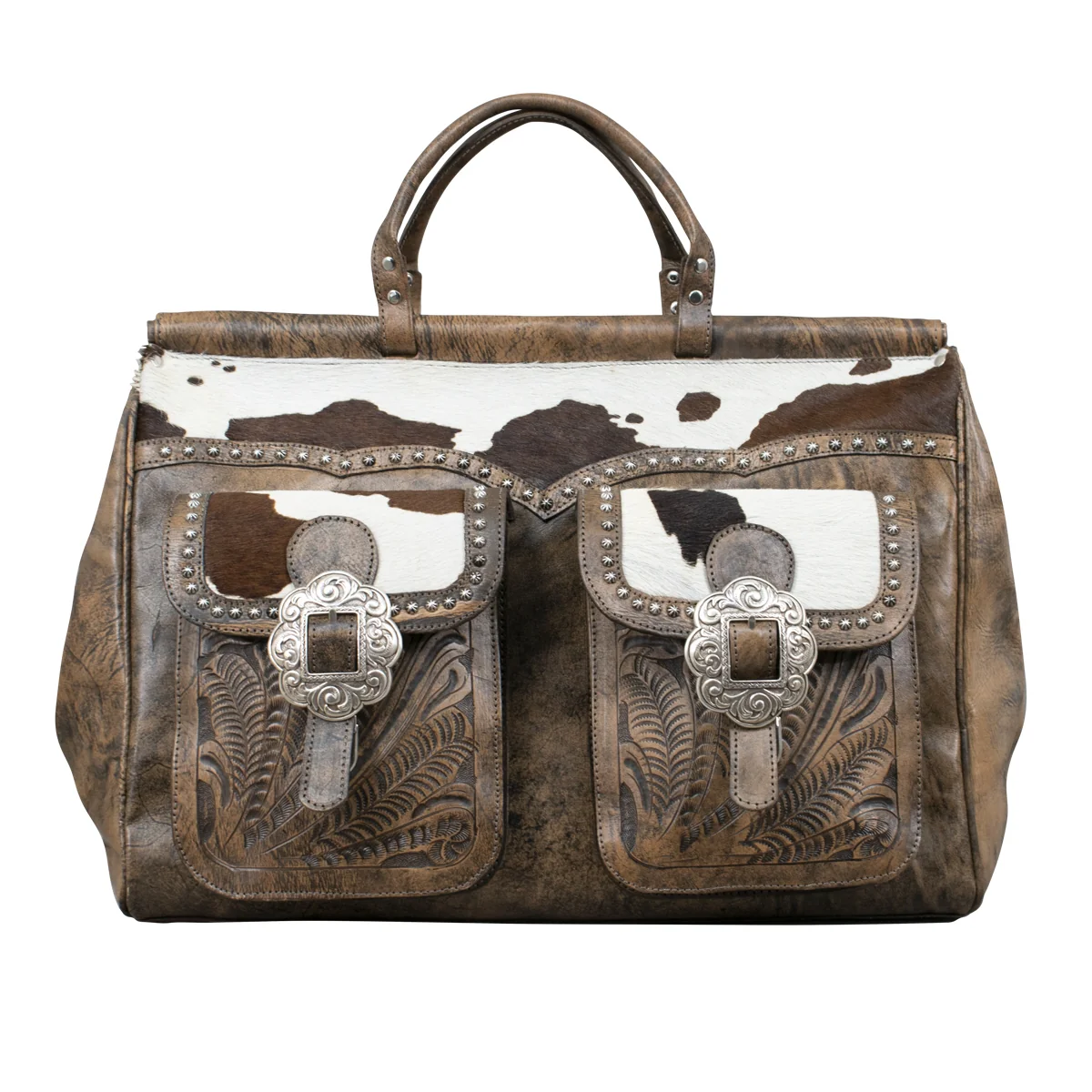 American West Cowtown Zip-Top Duffel Bag with Hair-On Hide