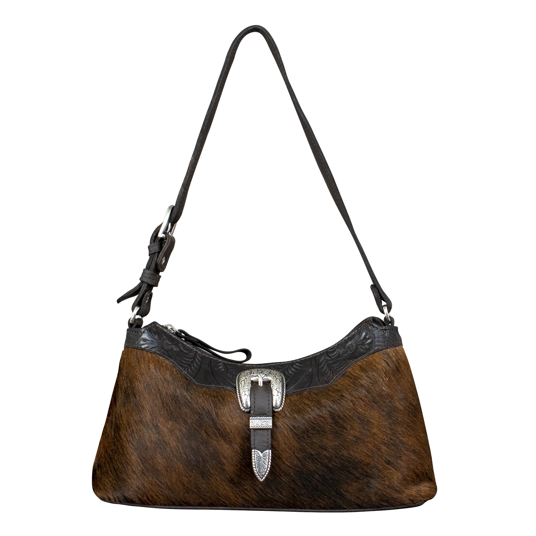 American West Cowtown Zip-Top Shoulder Bag with Hair-On Hide - Image 3
