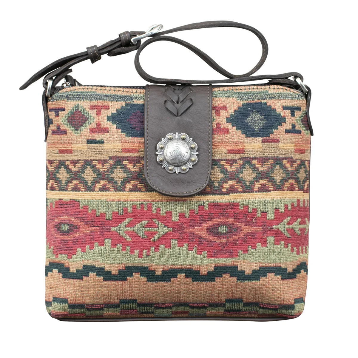 American West Santa Fe Woven Tapestry Zip-Top Shoulder Bag with Conceal Carry Pocket