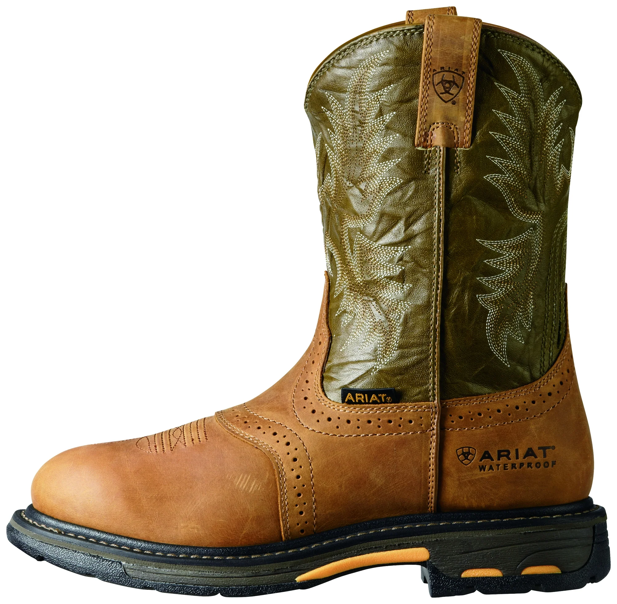 Ariat Mens Workhog Composite Toe Waterproof Boots - Aged Bark/Army Green - Image 2