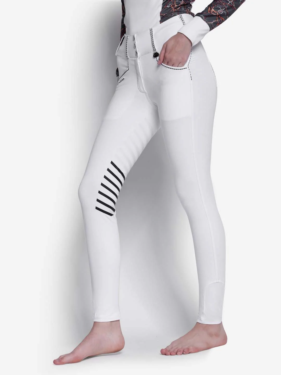 Equine Couture Ladies Saddle Stitch Extended Knee Patch Breeches - Image 4