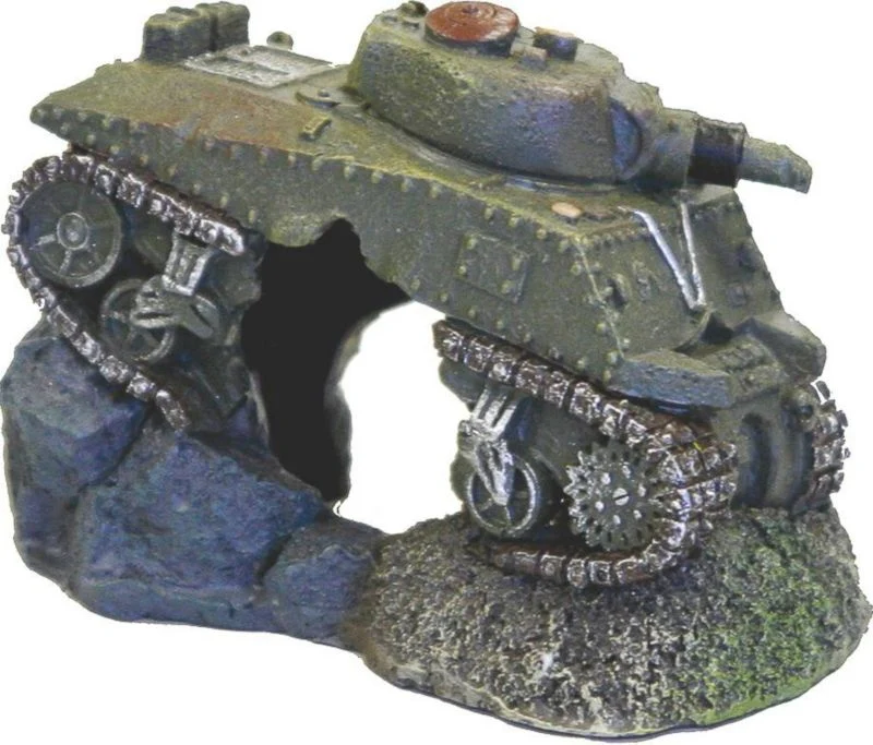 Blue Ribbon Sunken Army Tank with Cave Ornament - Image 2