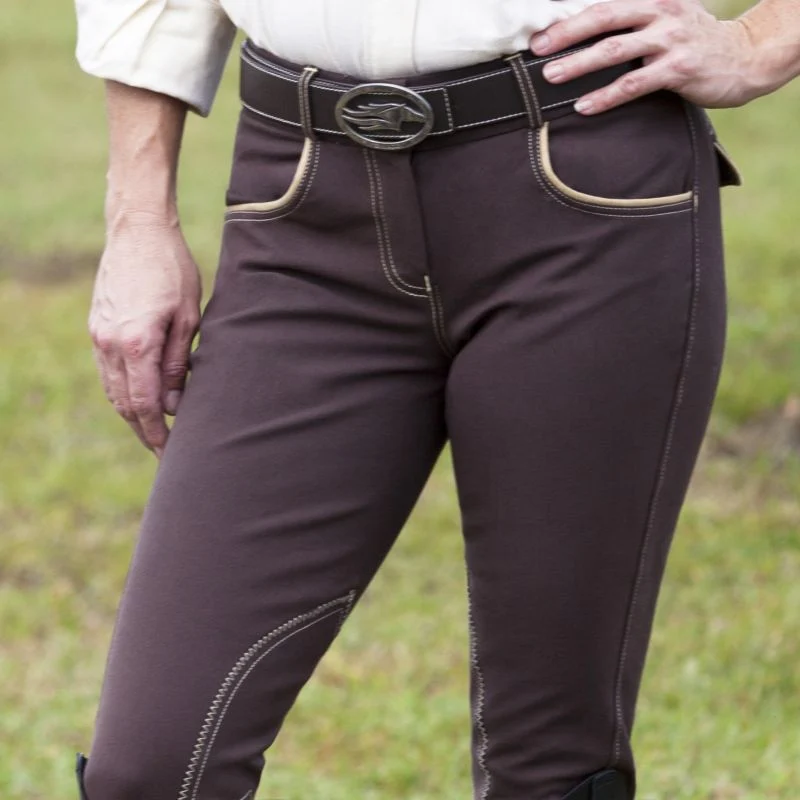 Huntley Ladies Brown Knee Patch Riding Pant - Image 3