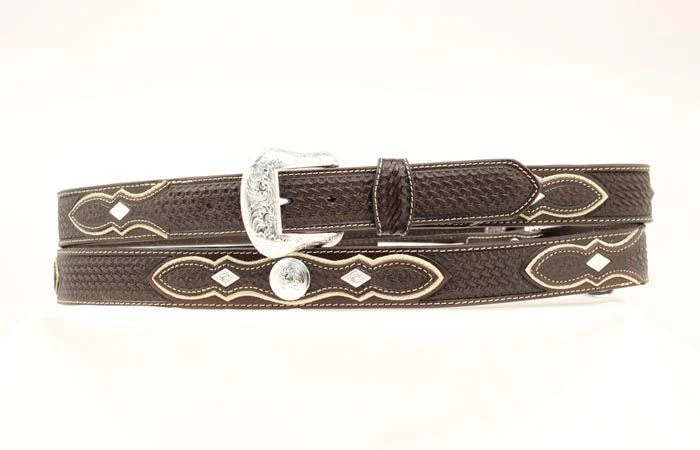 Nocona Pro Basketweave Concho Tabs Belt 32 Brown