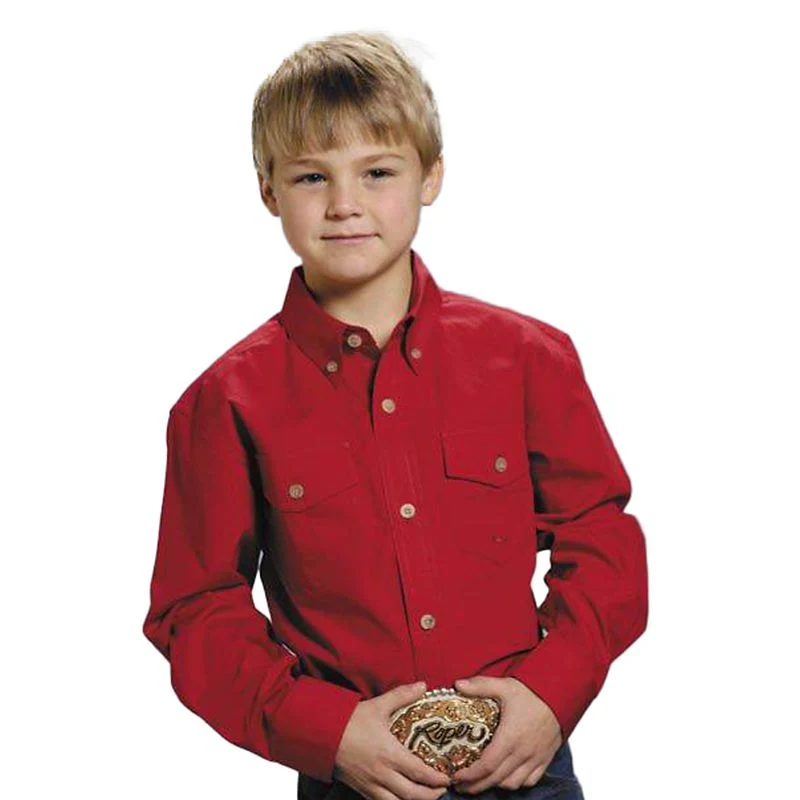 Roper Boys Poplin Western Shirt - Solid Red Lg Br - Image 3