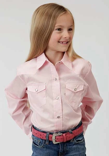 Girls Poplin LS Variegated Snap Shirt L Pink - Image 3
