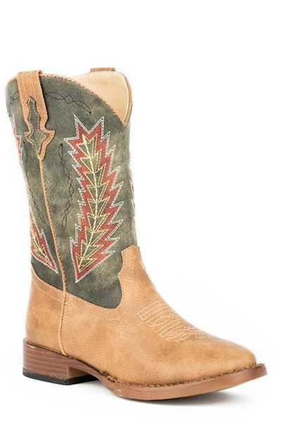 Roper Kids Arrowheads W SqToe Cowboy Boots 1 Tan - Image 2