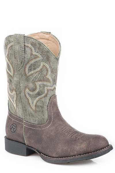 Roper Kids Cody Round Toe Cowboy Boot 1 Brn/Grn - Image 4