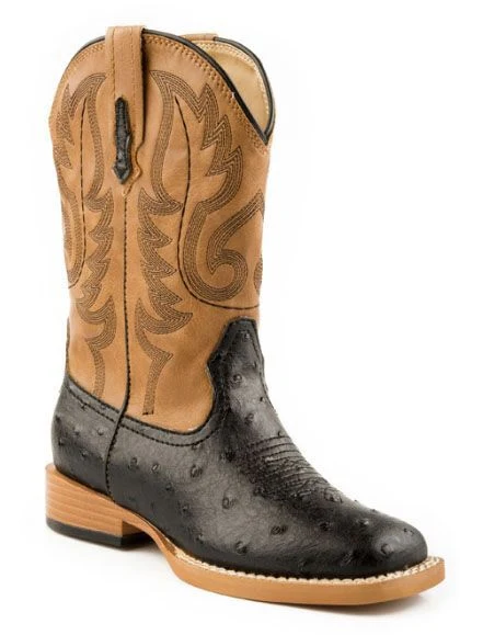Roper Kids Ostrich Print Sq Toe Boots 1 Pnk - Image 4