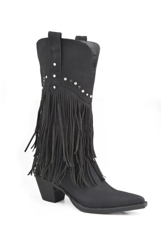Roper Ladies Snip Toe 12in Fringe Brown Boots - Image 3