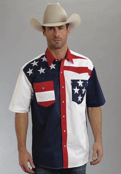 Roper Mens Americana Flag Snap Shirt Lg Blu - Image 5
