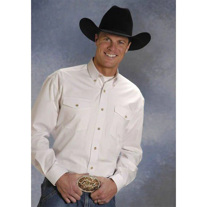 Roper Mens Poplin LS Button Down XXl Wht - Image 5