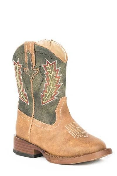 Roper Toddler Arrowheads W Sq Toe Boots 5 Tan/Grn - Image 3