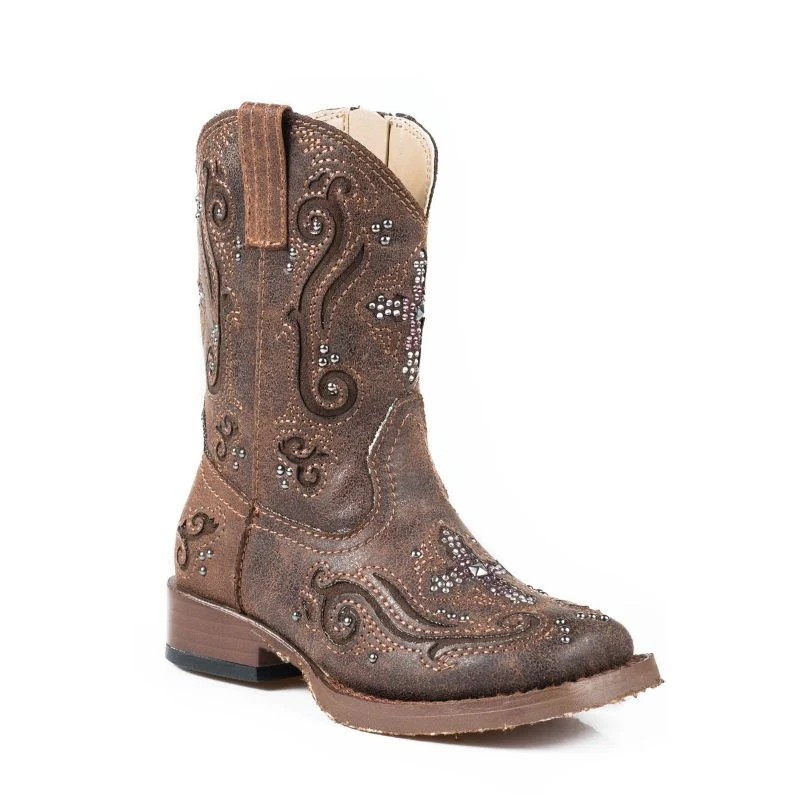 Roper Infant Faith Sq Toe Brown with Crystal Boots - Image 2