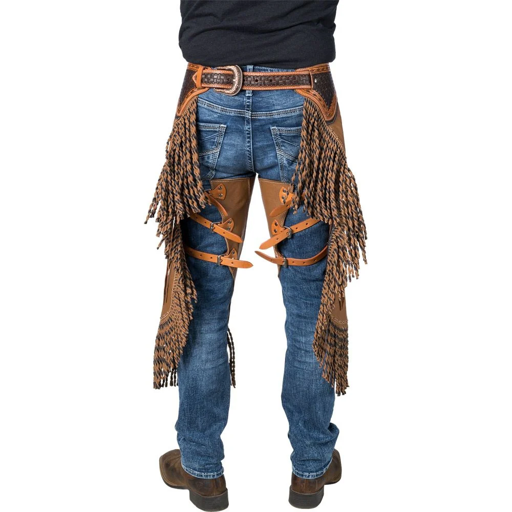 Silver Royal Caramel Leather Chinks with Twisted Fringe - Image 3