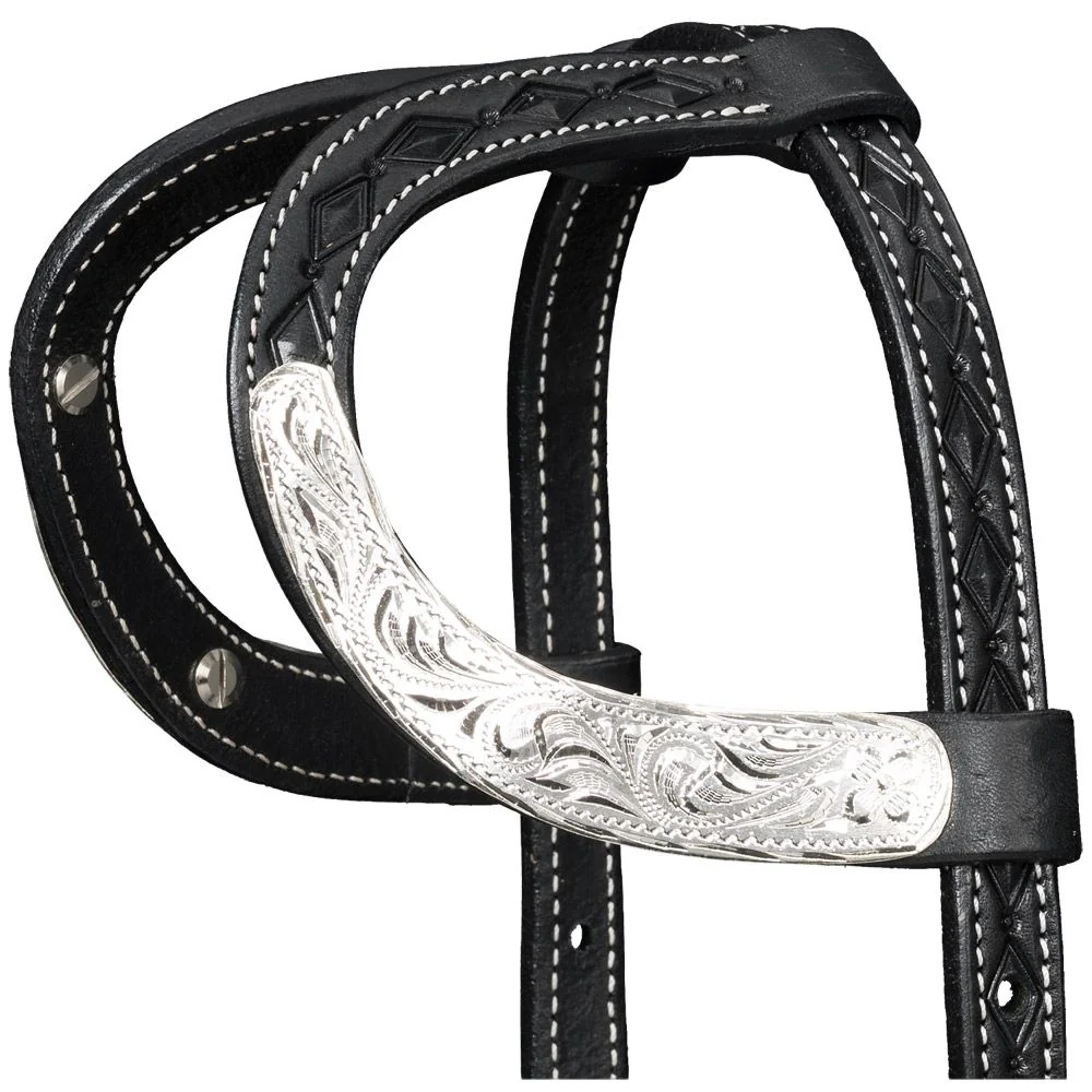 Silver Royal Double Ear Headstall with Diamond Tooling - Image 5