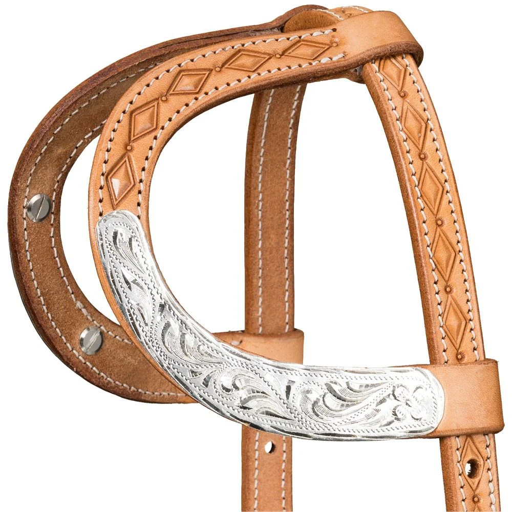Silver Royal Double Ear Headstall with Diamond Tooling - Image 7