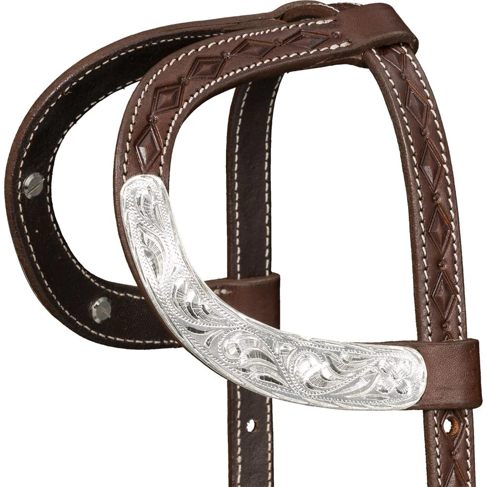 Silver Royal Double Ear Headstall with Diamond Tooling - Image 9