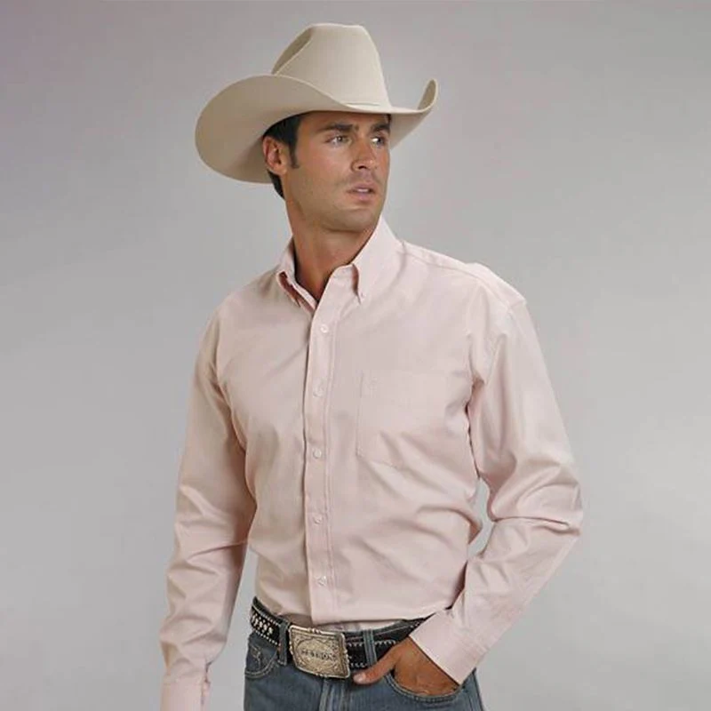 End On End Pocket Long Sleeve Button Shirt 2X Pink - Image 3
