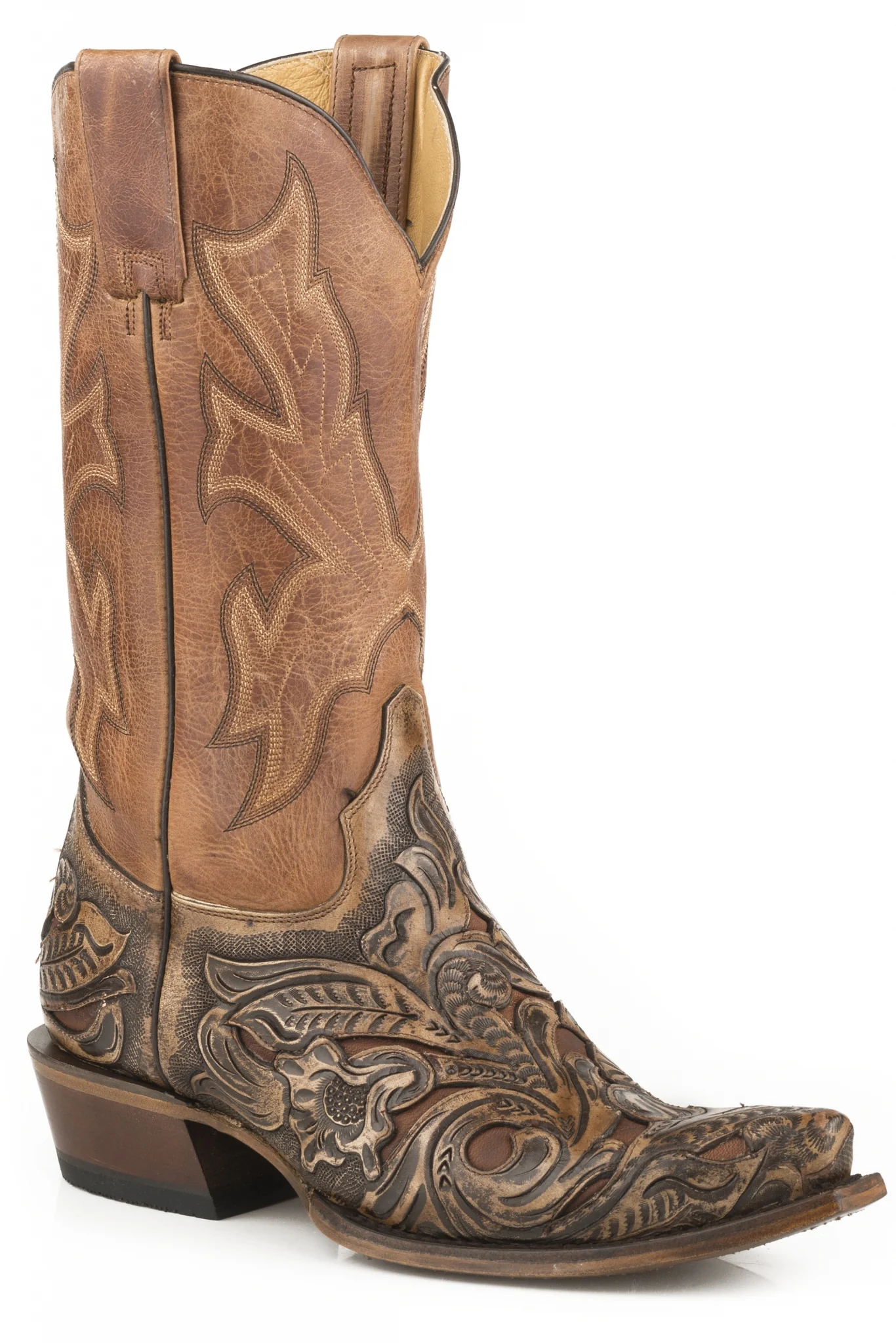 Stetson Mens Handtooled Wicks Snip Cowboy Boots