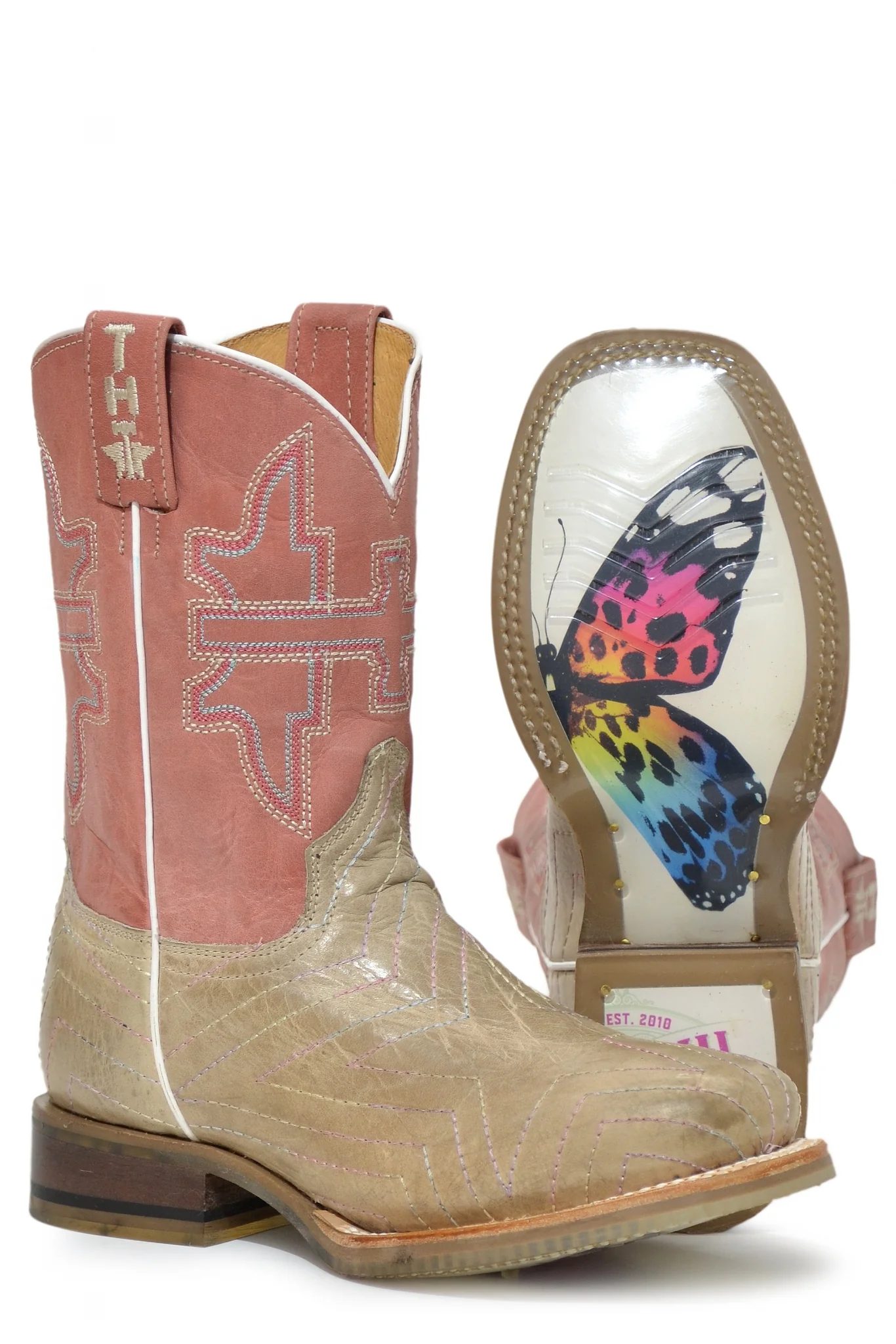 Tin Haul Big Kids Boots - Rainbow Star with Butterfly Sole