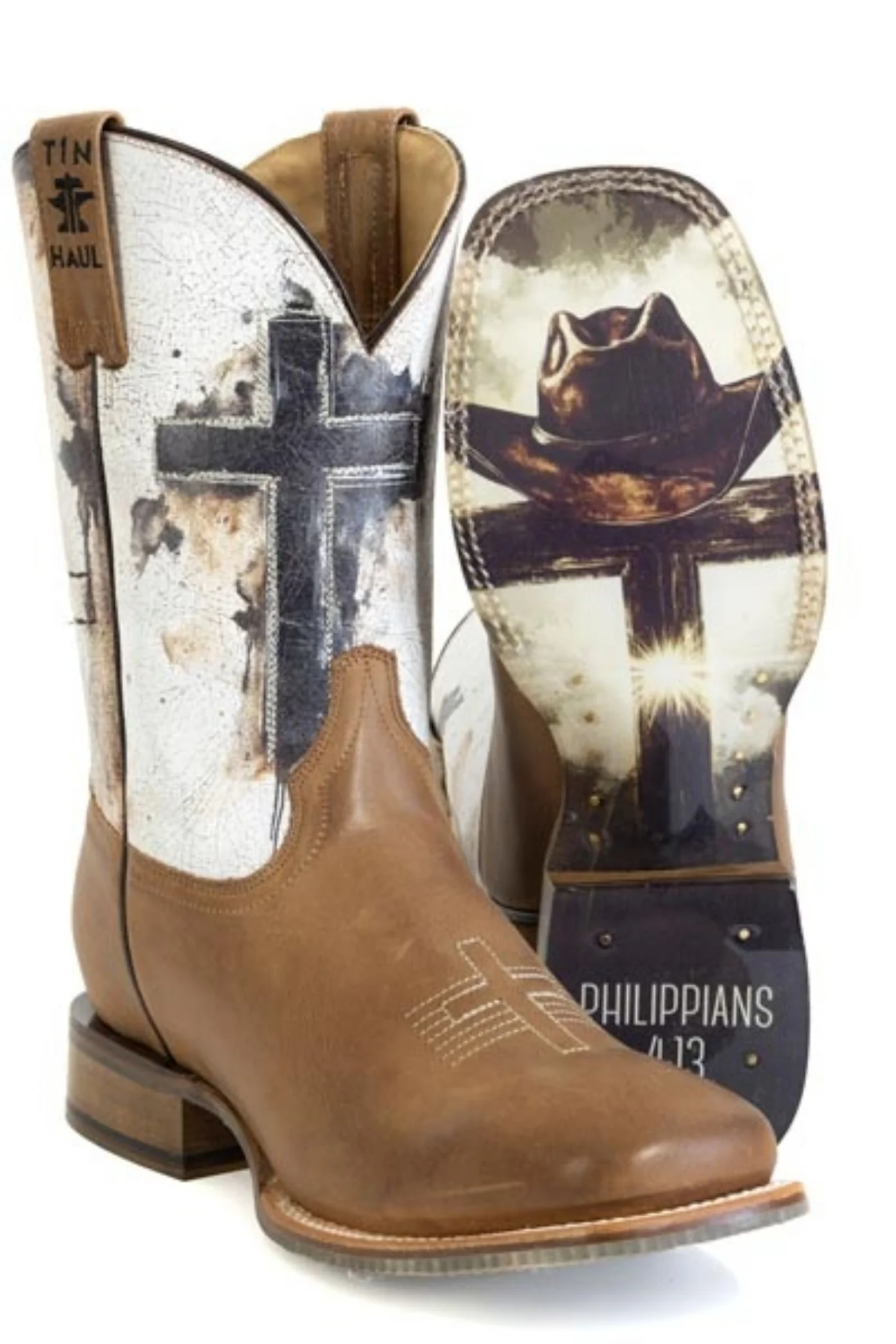 Tin Haul Mens Church Cross Square Toe Boots